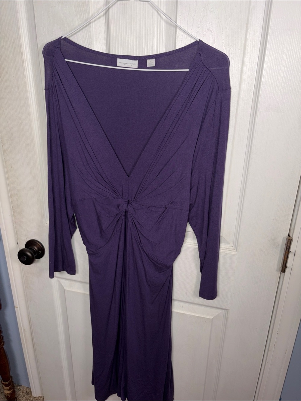 New York & Company Deep Purple Twist-Front Long Sleeve Dress
